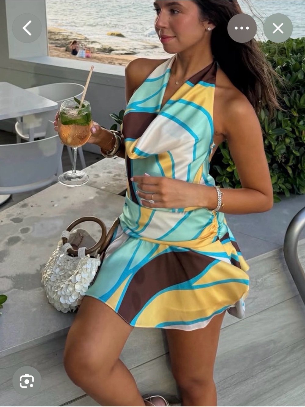 🔥🔥Zara Sleeveless Halter Mini Dress in Aqua, Yellow & Brown